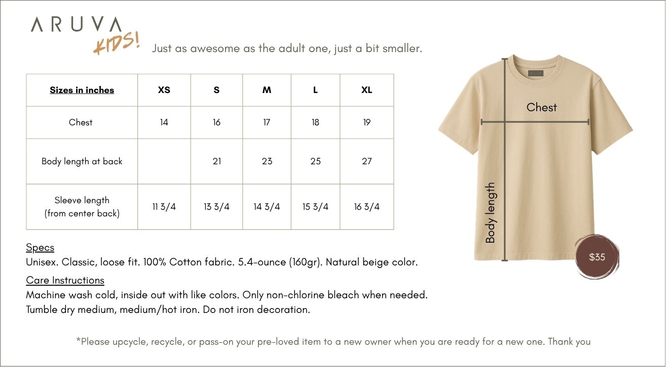 ARUVA_Kids_T-shirts_specs and sizes